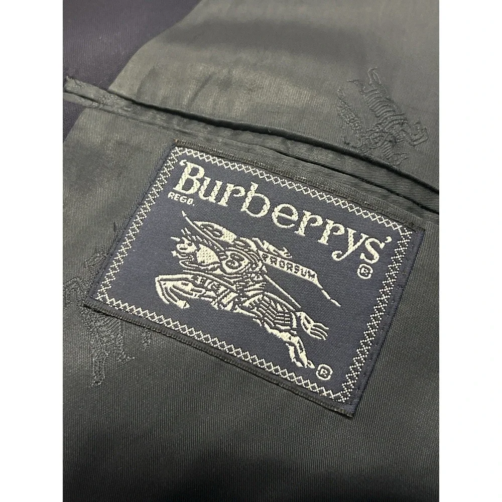 Burberrys Navy Blue 100% Wool Blazer Gold Crest Buttons 2 Button Jacket‎ 44R–46R